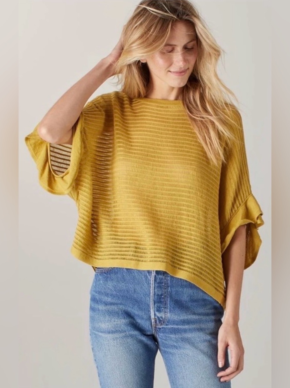 NAADAM Chartreuse Textured Aelia Cotton Lupe Stitch Tee with Ruffles #121
